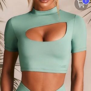 NWT Bo+Tee Cut Out High Neck Crop Top in Green